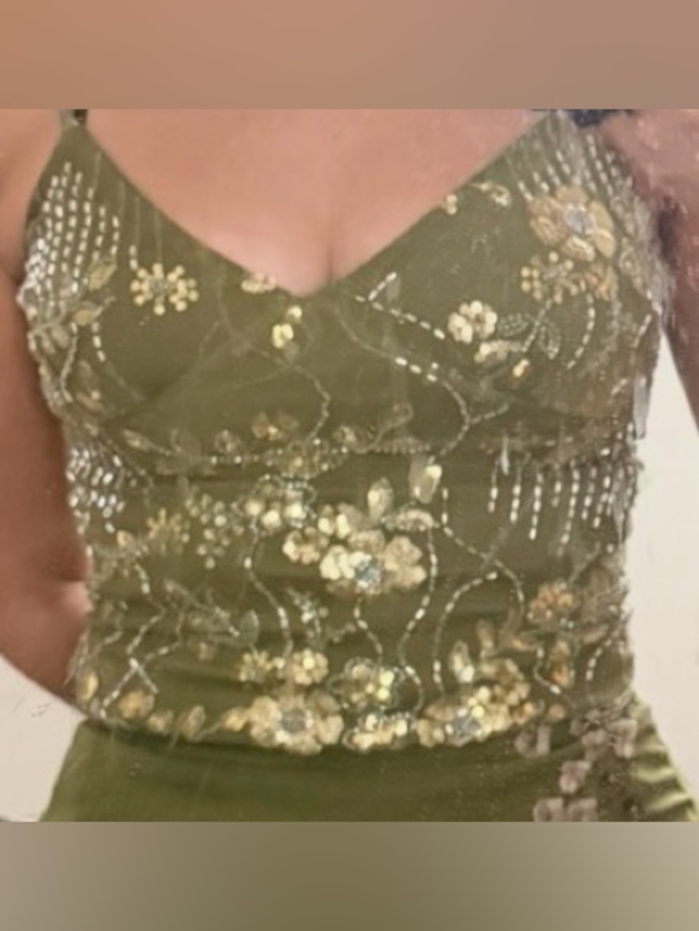 Sequin Embroidered Olive Green Floral Top